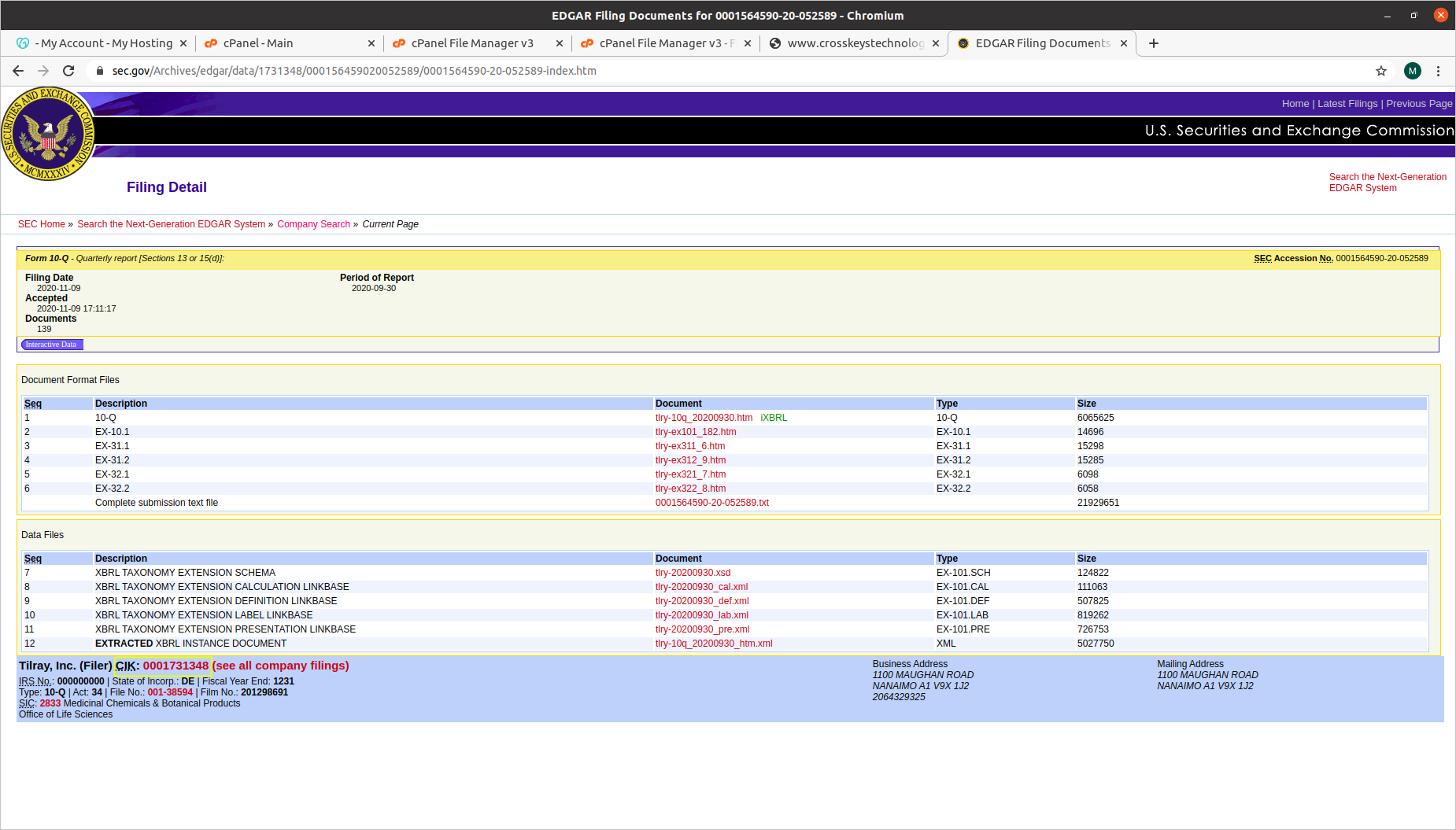 Tilray Edgar 10Q Latest
